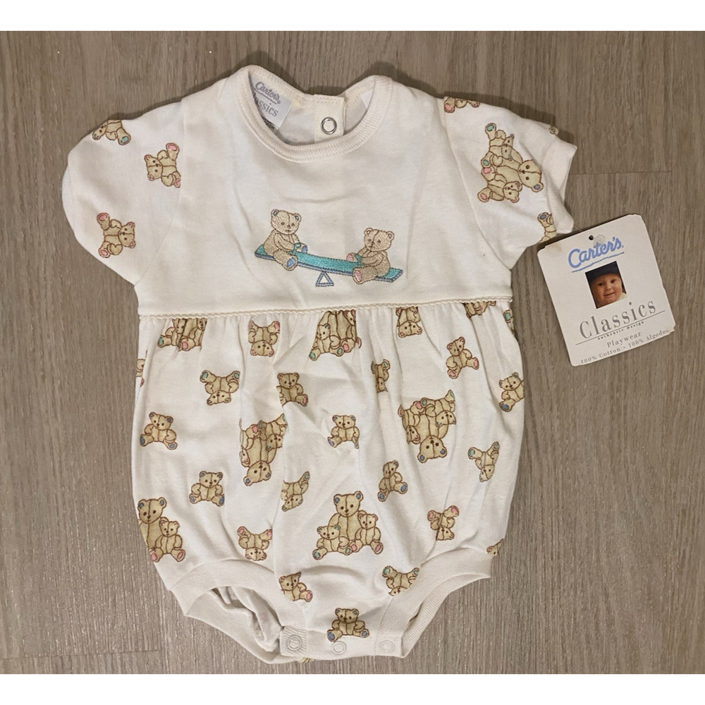 NWT Vintage 90's Carter's 6-9 Months Classic Pastel Bears‎ Romper